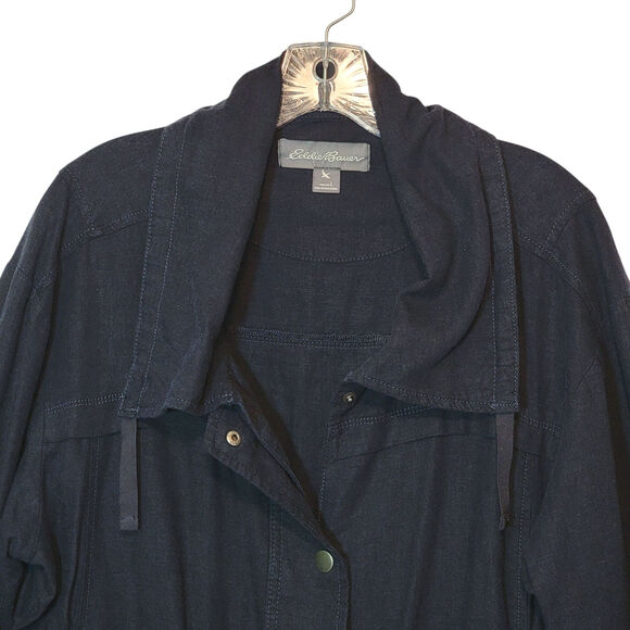 Eddie Bauer Blue Linen Blend Utility Jacket Lightweight Casual Classic Sporty L - Picture 3 of 11